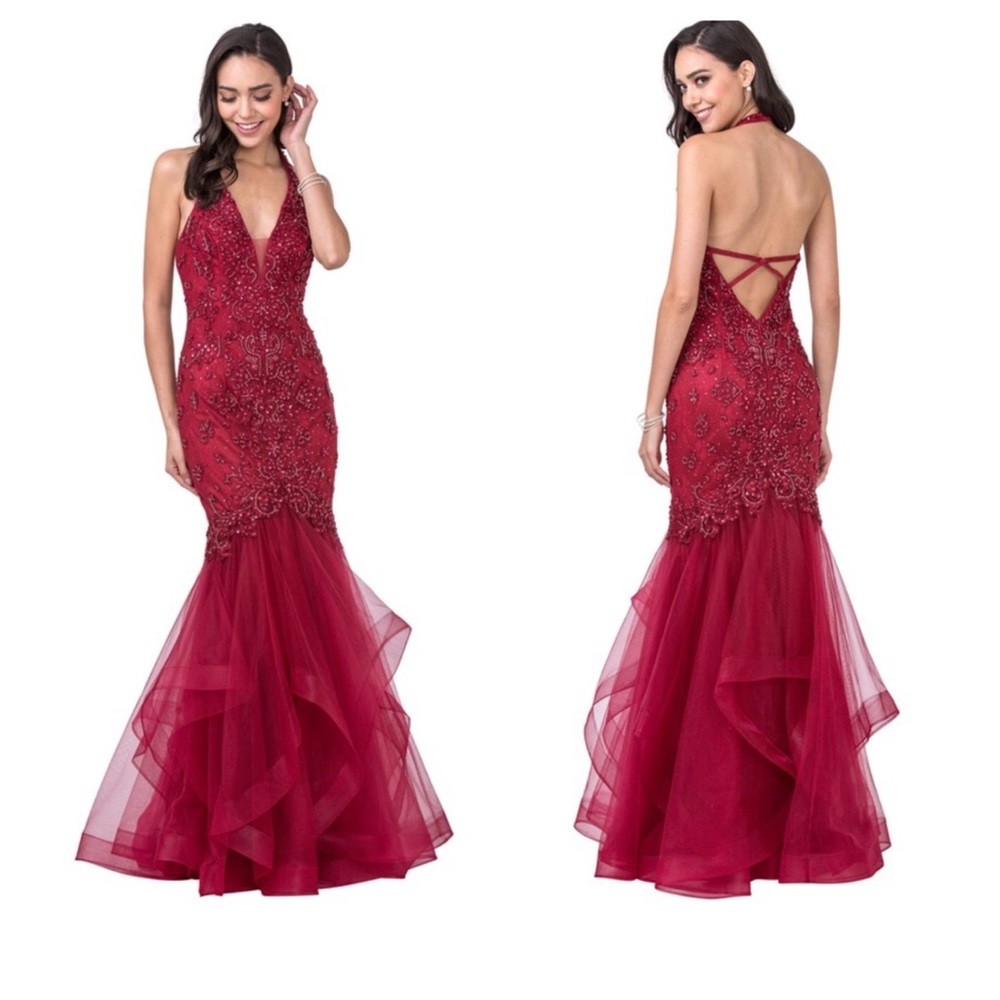 Burgundy Evening Gown. Prom Dress.